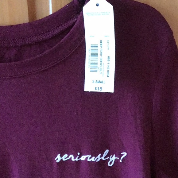 Juniors Maroon/Burgundy SERIOUSLY T-shirt XS NWT - Picture 2 of 4